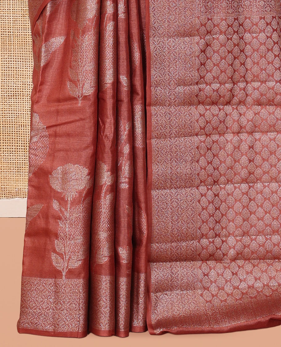 Rust Tussar Silk Saree
