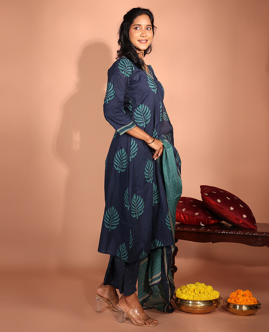 Blue Cotton Readymade Suit