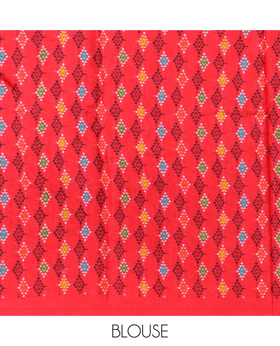 Grey motifs, wedding design semi-banaras printed saree with contrast border & intricate design pallu