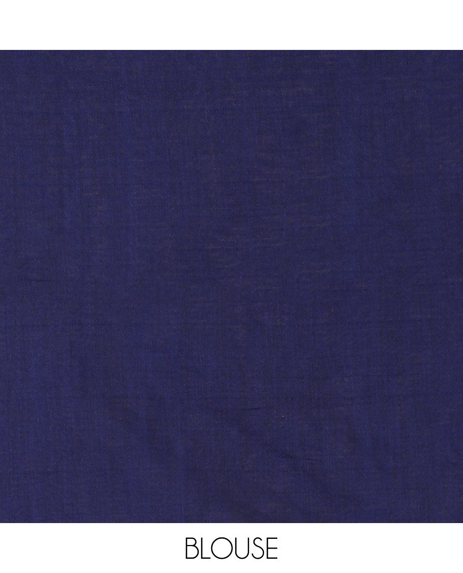 Borderless Navy blue striped jute cotton saree with lining pallu & plain blouse
