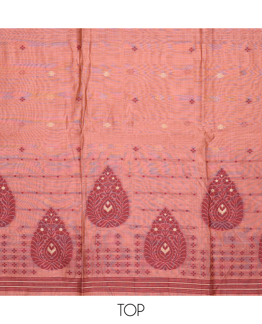 Red chudidhar material set, floral motifs top, plain bottom & striped, floral motifs dupatta