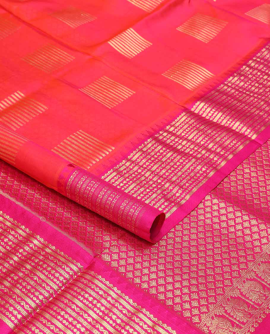Red geometric design vengatagiri pure silk saree with contrast zari design border & argyle design pallu