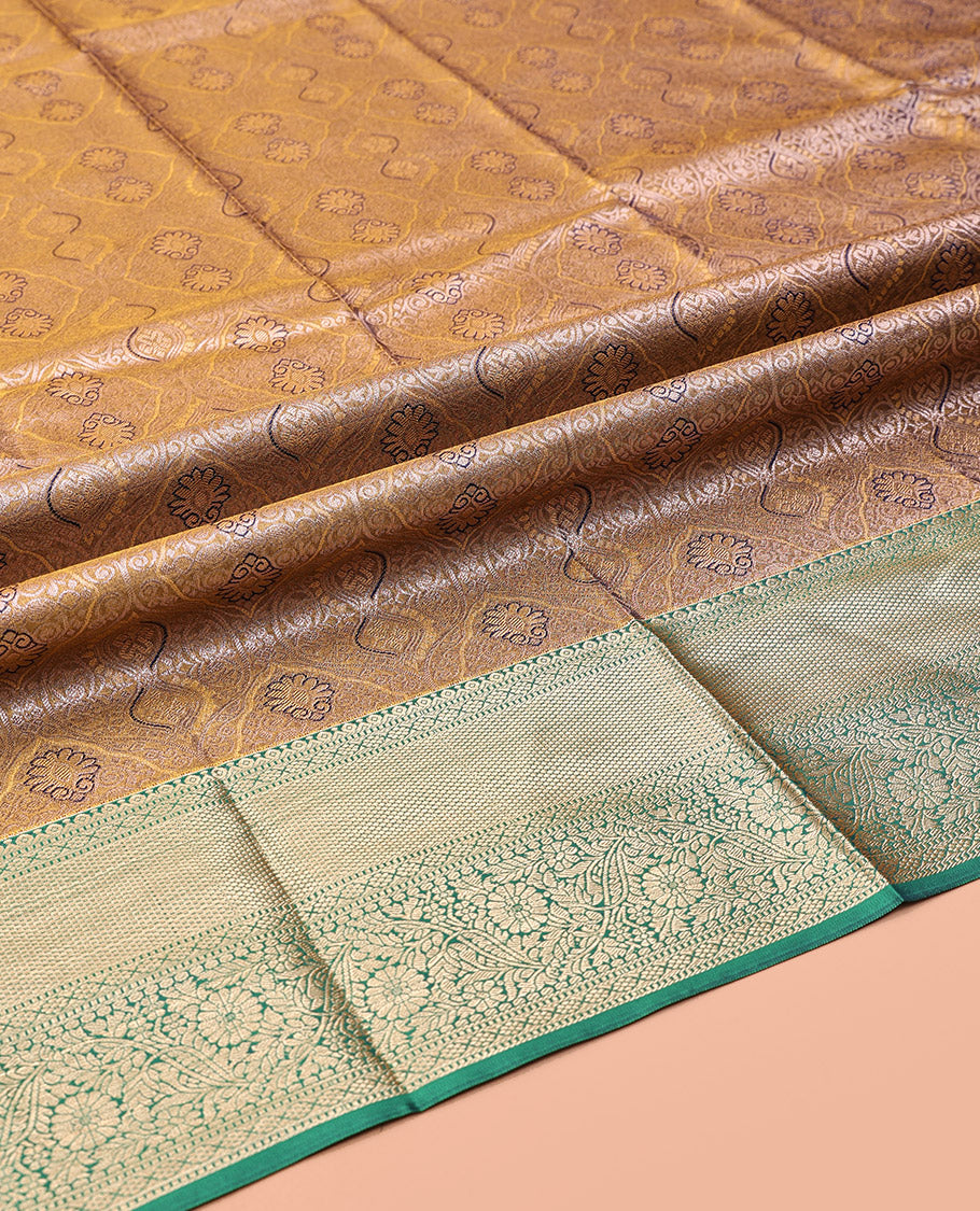 Green Art Silk Half-Saree, Decorated with Jacquard Design, Contrast Traditional Zari Border, and Paired with a Matching Blouse
