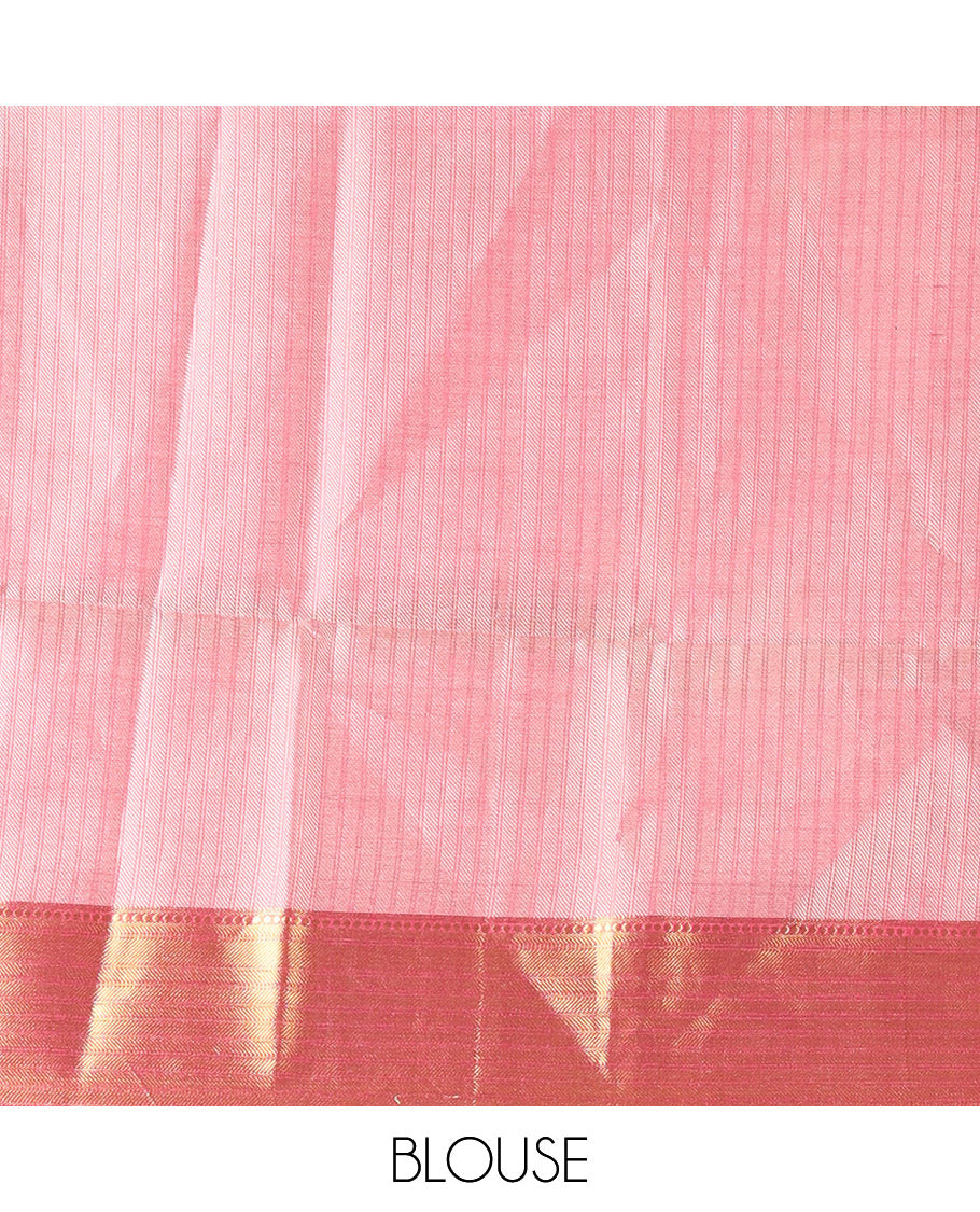 Onion Pink Tissue Saree, Gleamed Up with Leaf Jacquard Design, Zari Traditional Border, a Self-Pallu, and a Matching Blouse
