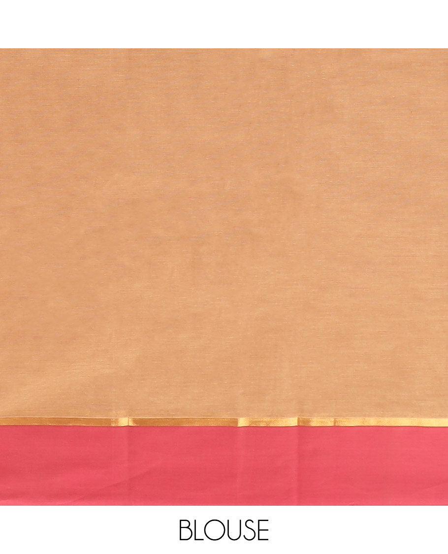 Light brown floral motifs kanchi cotton saree with contrast floral design border & floral design pallu