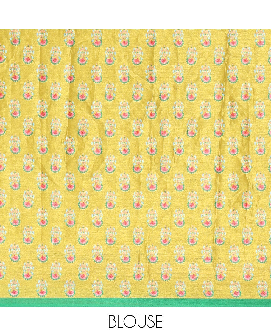 Multi-colour geometric printed, mirror work masakali saree with printed, mirror work border & printed pallu along with plain blouse