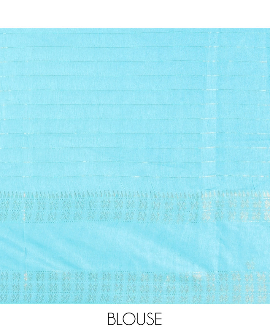 Navy Blue Bhagalpur Cotton Saree, Adorned with Zari Checked Design on Its Body, Complemented by a Contrast Traditional Zari Double-Pettu Border, Checked Design Pallu, and Paired with a Contrast Blouse