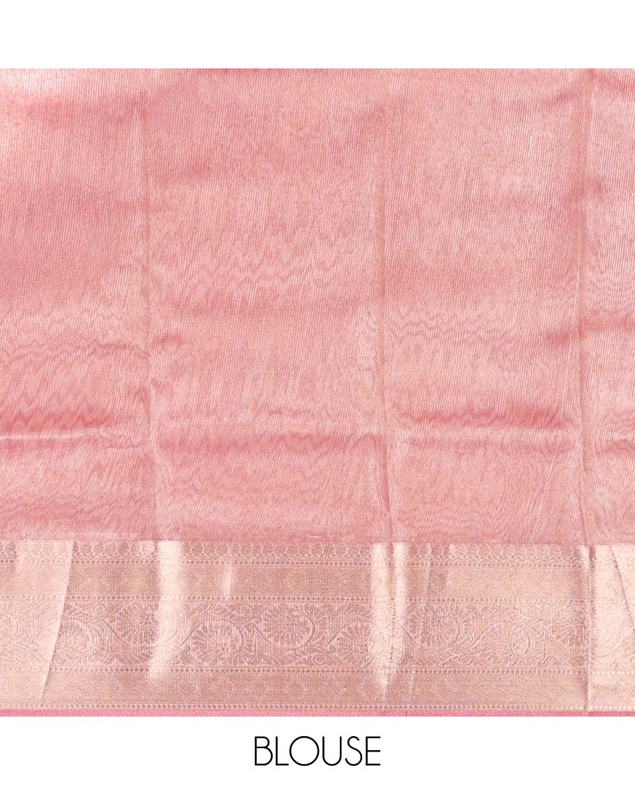 Orange tissue saree with self zari design border & intricate zari design pallu