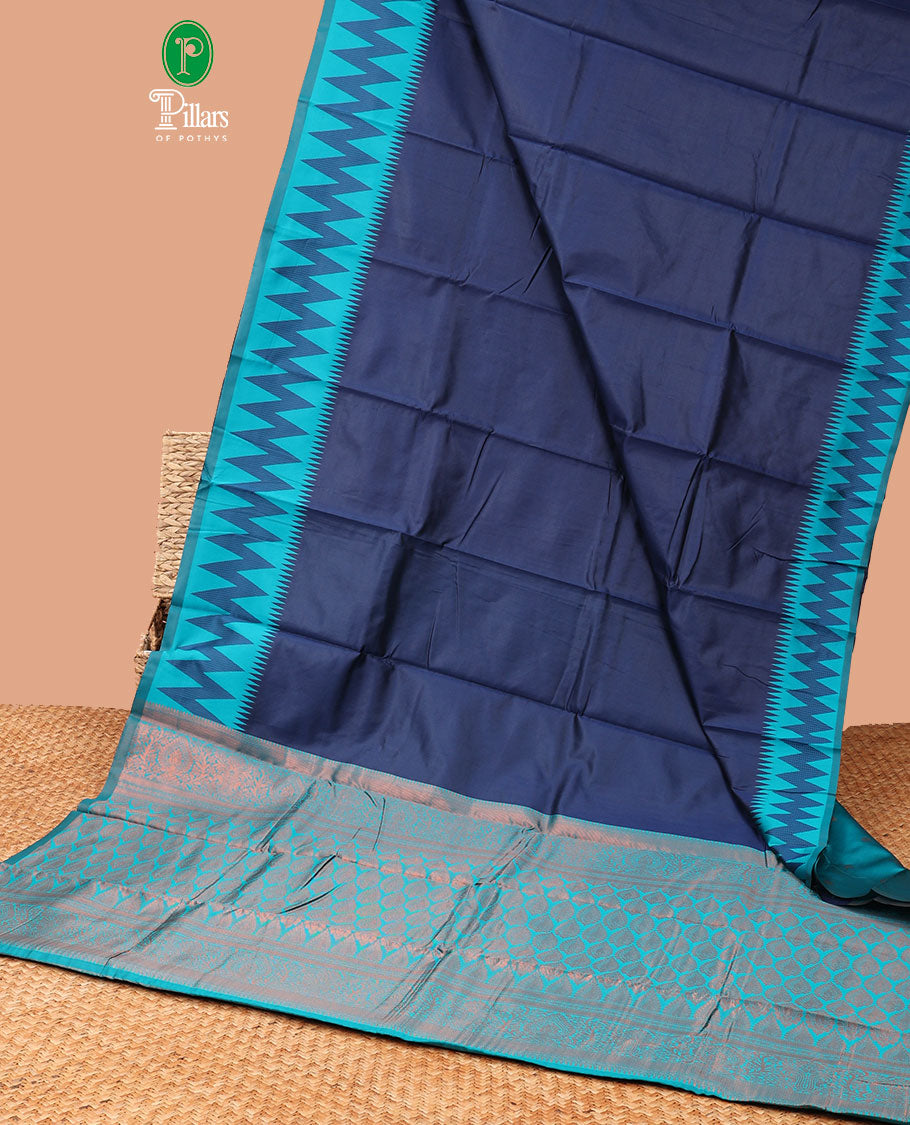navy blue elite silk saree with thread work , small temple border