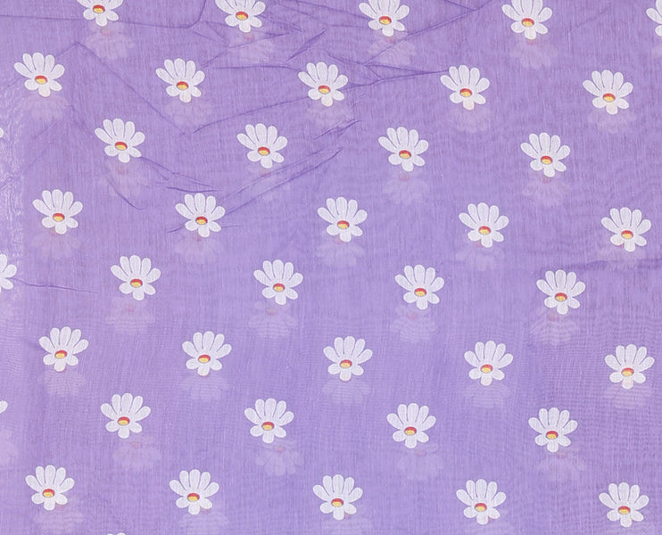 Borderless lavender floral design chanderi cotton saree , floral vine printed pallu and small floral printed blouse