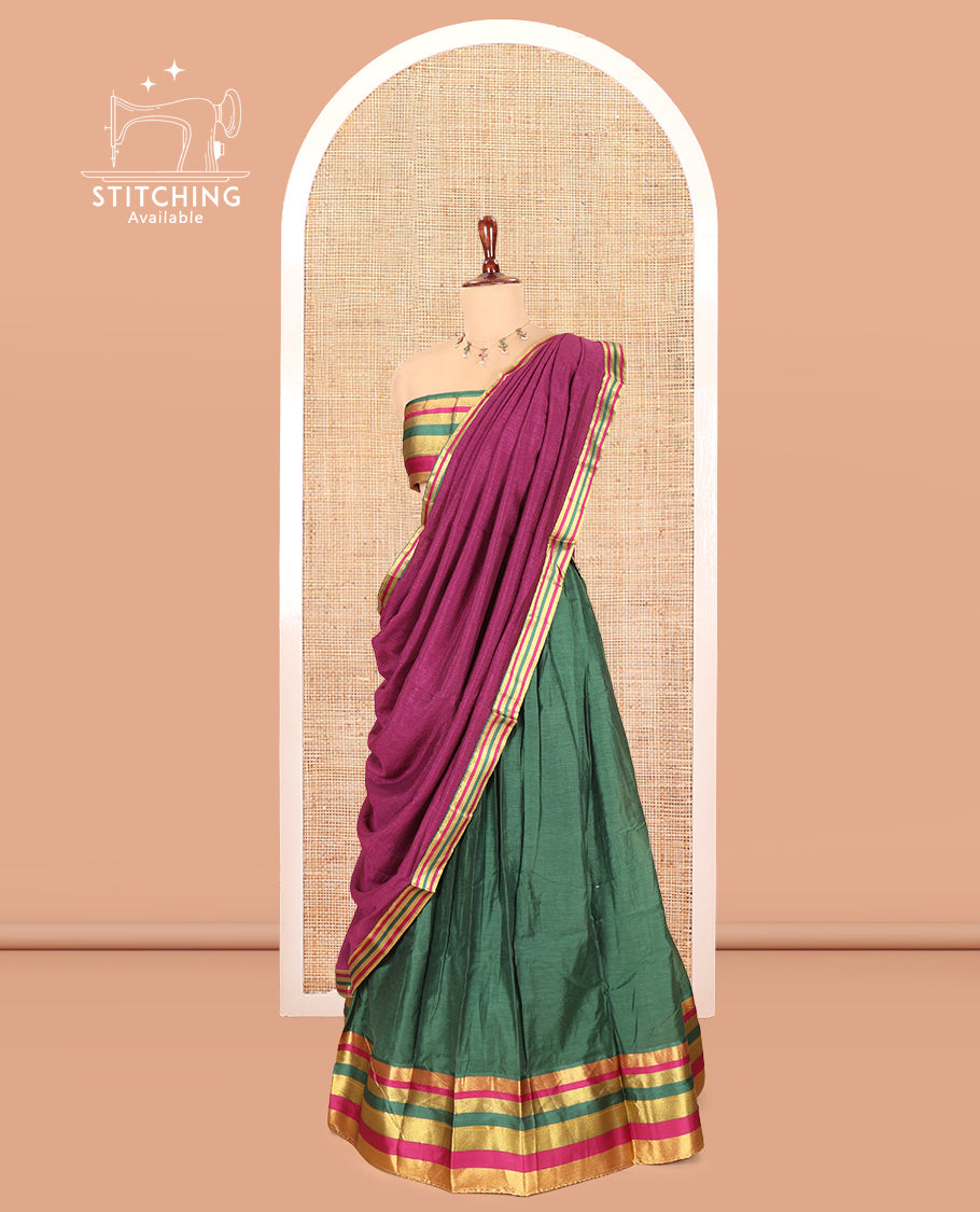 Green Semi-Silk Half-Saree