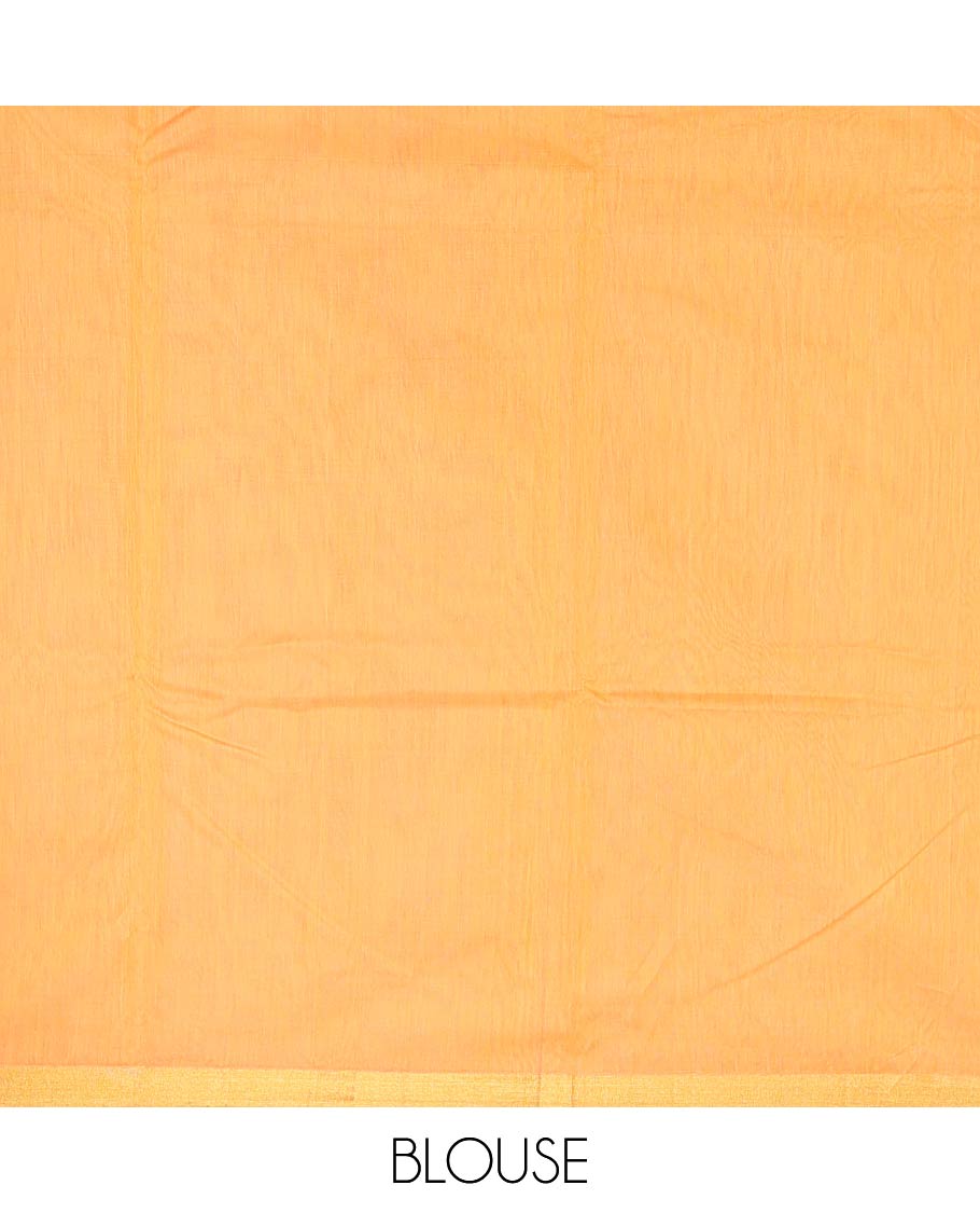 Orange motifs chanderi cotton saree with contrast border & striped pallu