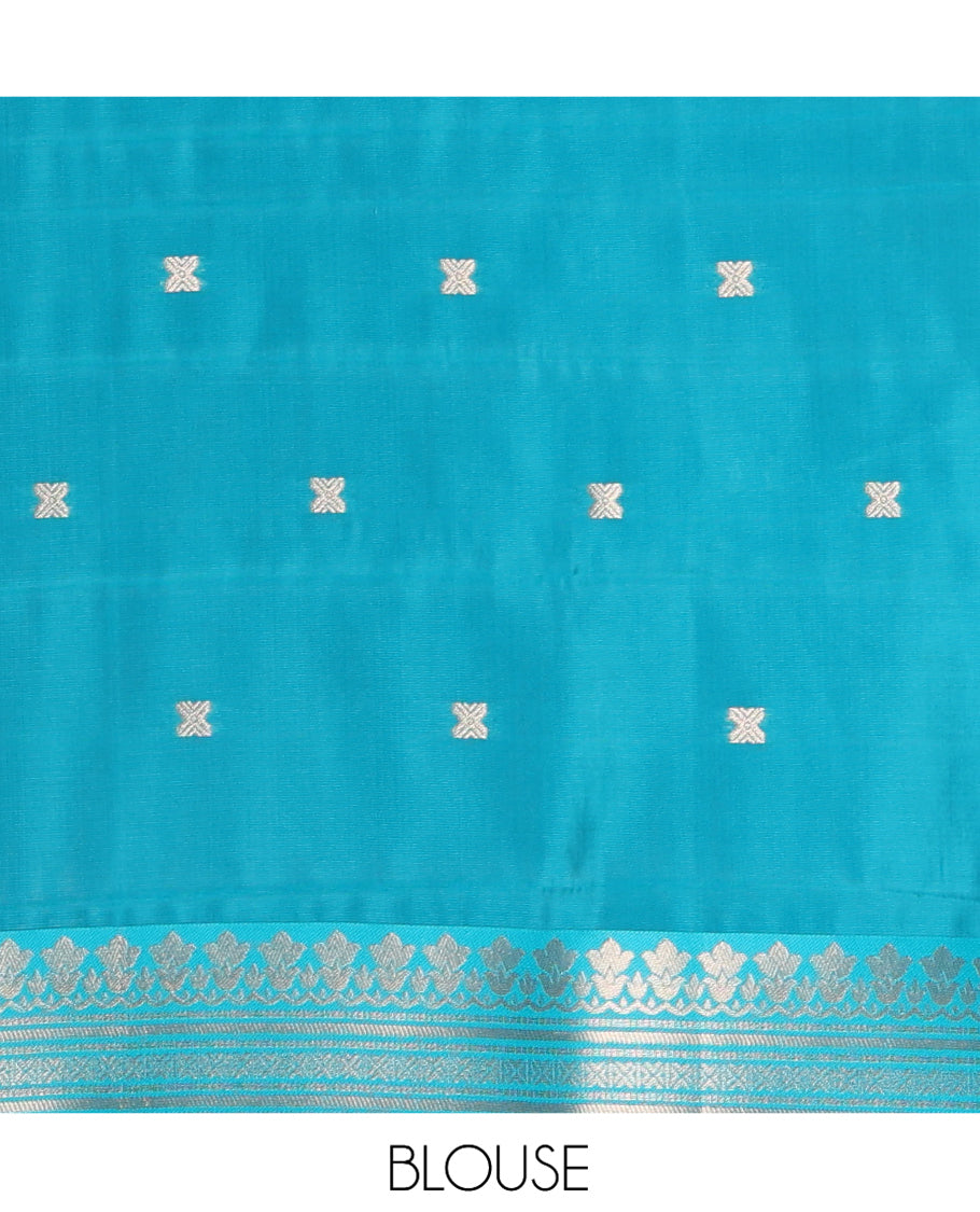 Magenta Kanchi Silk Saree, Elevated with Zari Buttas and Stripes, Contrast Traditional Zari Border, Jaal Pallu, a Contrast Blouse