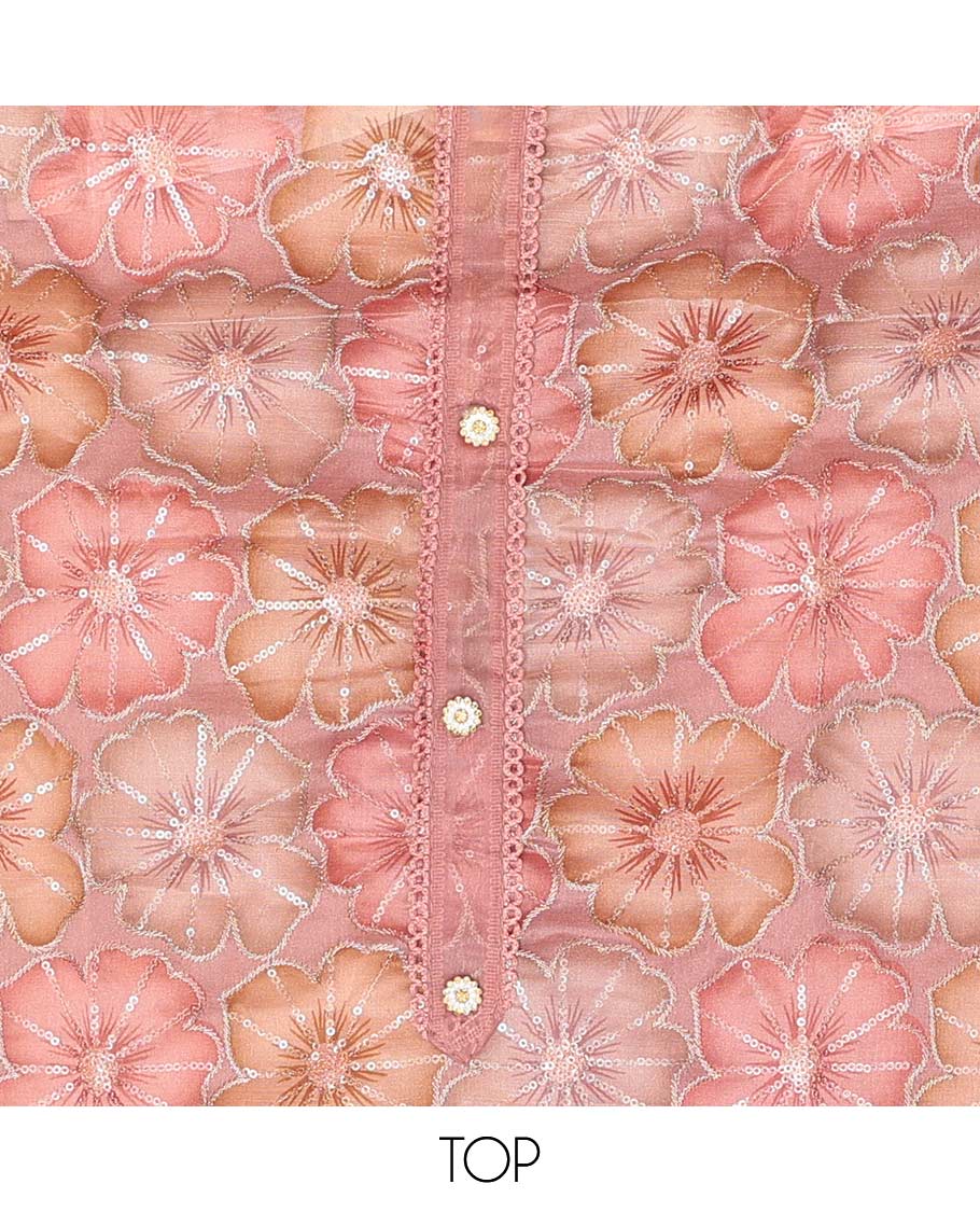 Light pink chudidhar material set floral sequins embroidered top, plain bottom & floral sequins embroidered dupatta