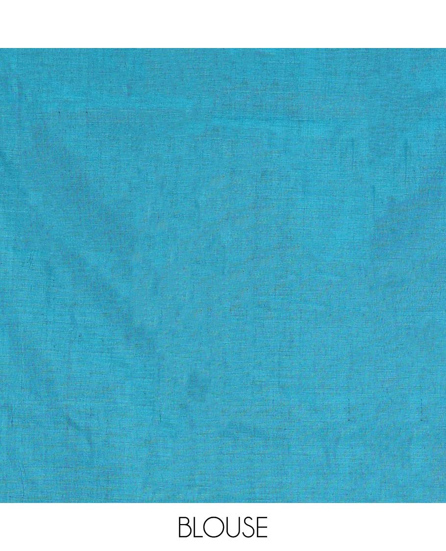 Red floral design ikkat cotton saree with contrast border & geometric design pallu