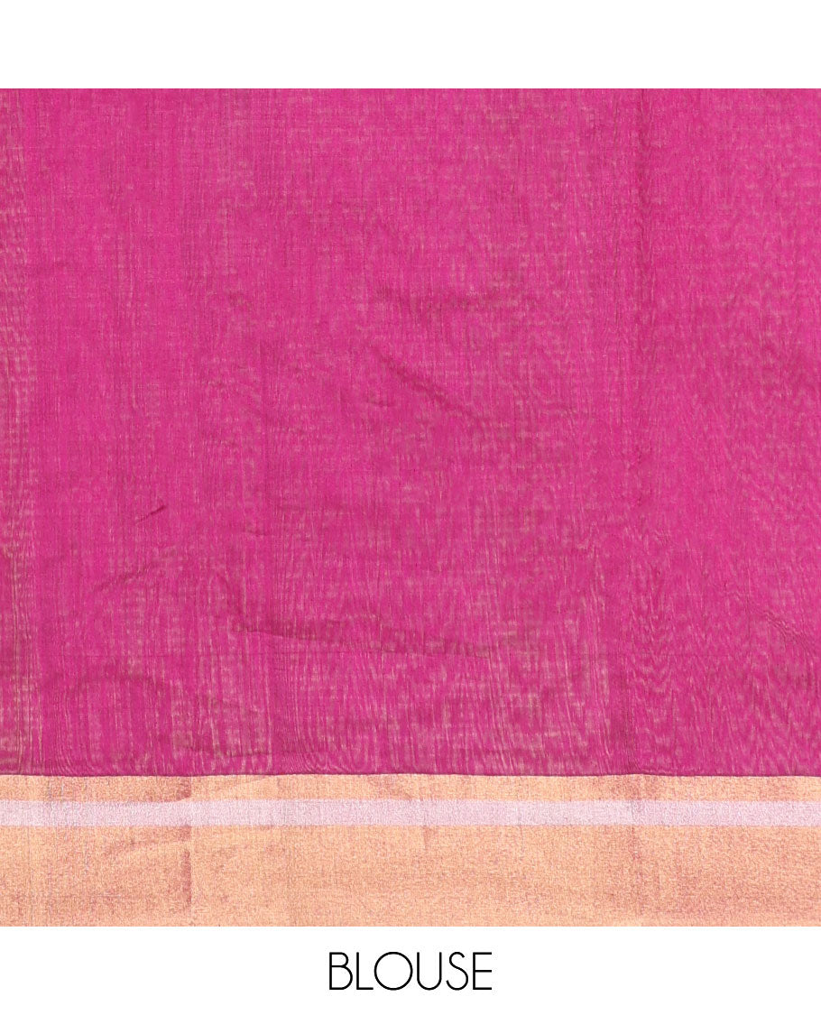 Dark pink floral motifs chanderi cotton saree with contrast zari design border & striped pallu