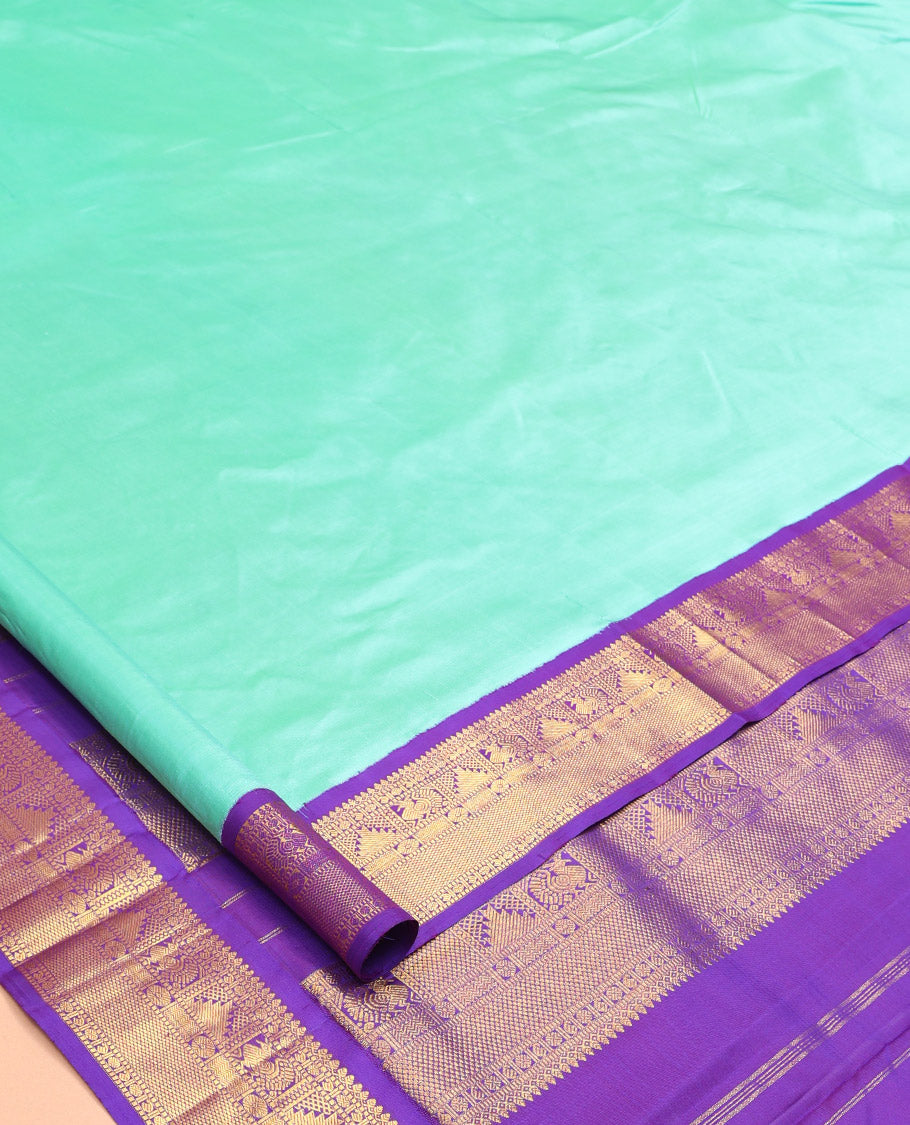 Turquoise Plain Nine-Yard Pure Silk Saree