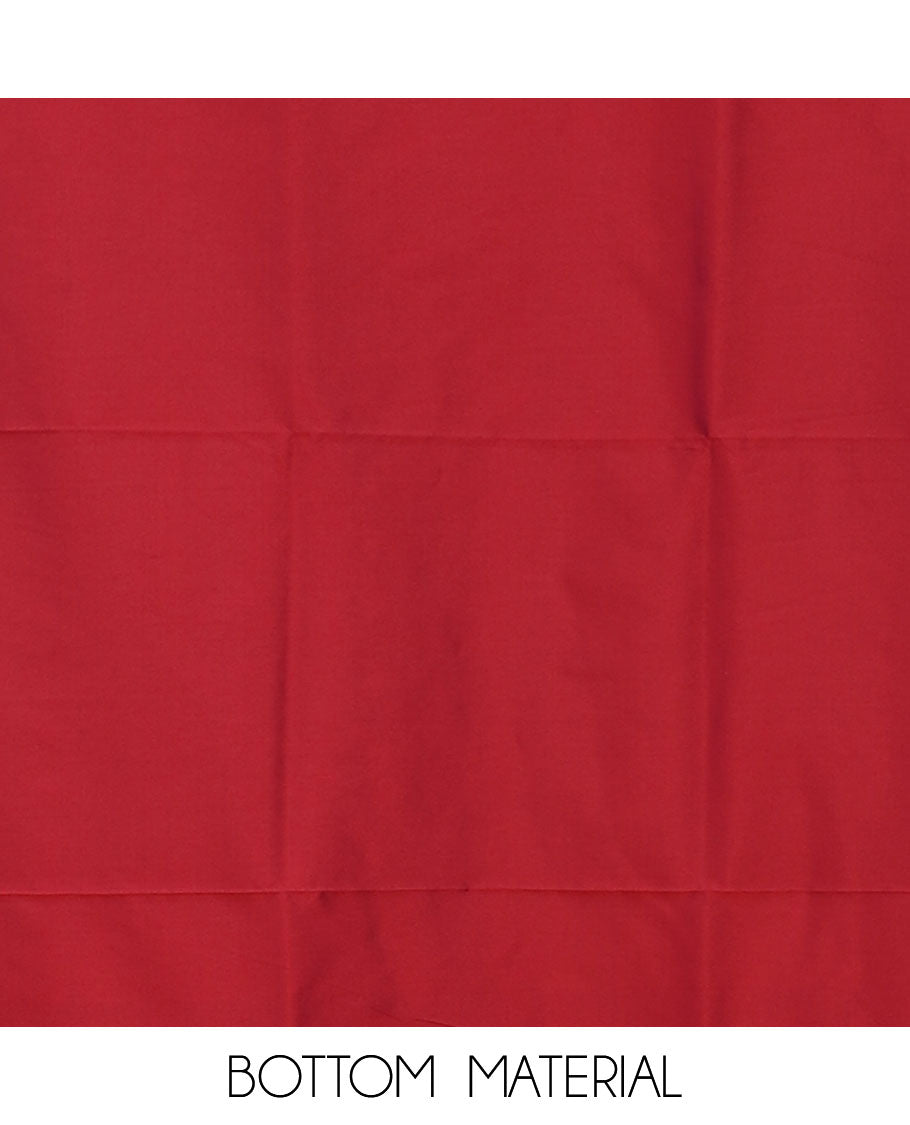 Maroon banarasi material chudidar set, zari buttas woven top, plain bottom, and floral jaal taffeta silk dupatta