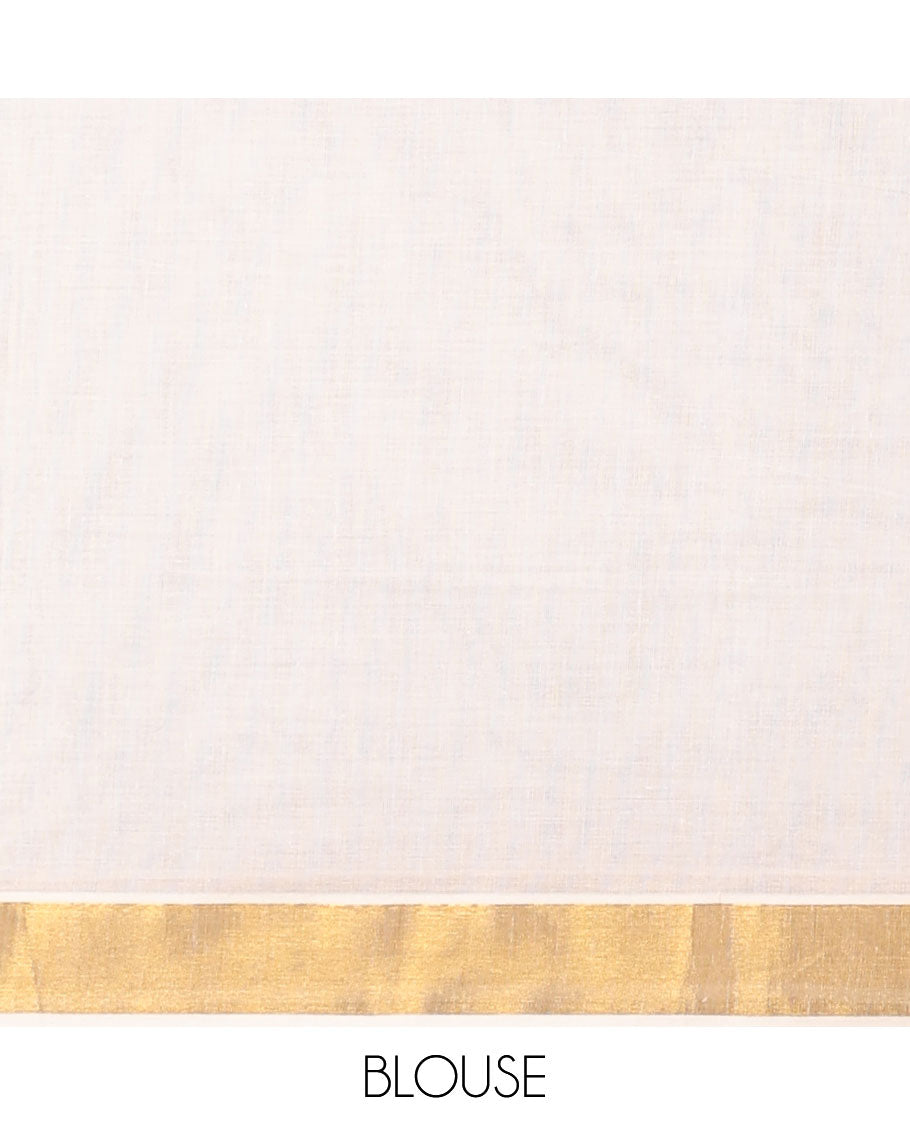 Cream kerala saree, zari border & pallu of butterflies in zari