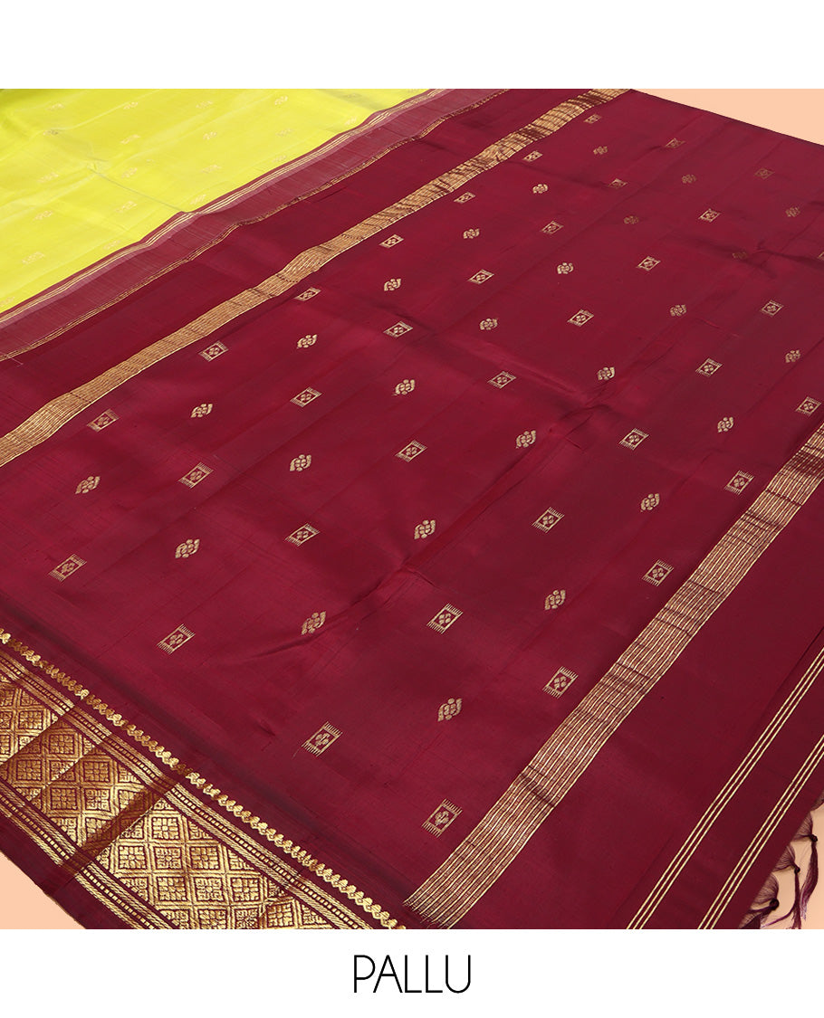 Yellow Zari Butta Kanchipuram Silk Saree
