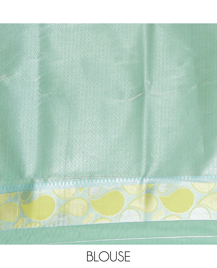 Green jacquard kanchi silk saree, contrast border, and pallu steeped with paisley motifs with contrast zari design blouse