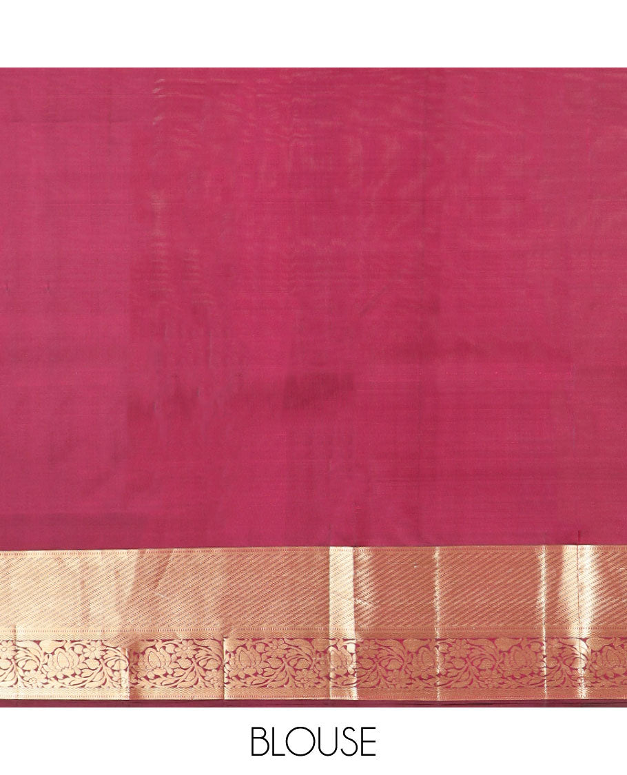 Moroon floral jacqaurd kancheepuram silk saree with self border of muthu, banaras, floral design & zari design pallu