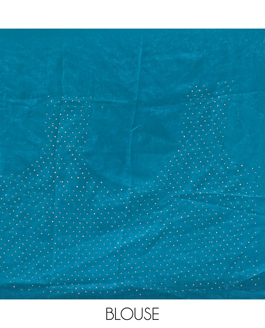 Rama green full-plain fendy chiffon saree, scallop swarovski stone work geometric border and contrast plain blouse