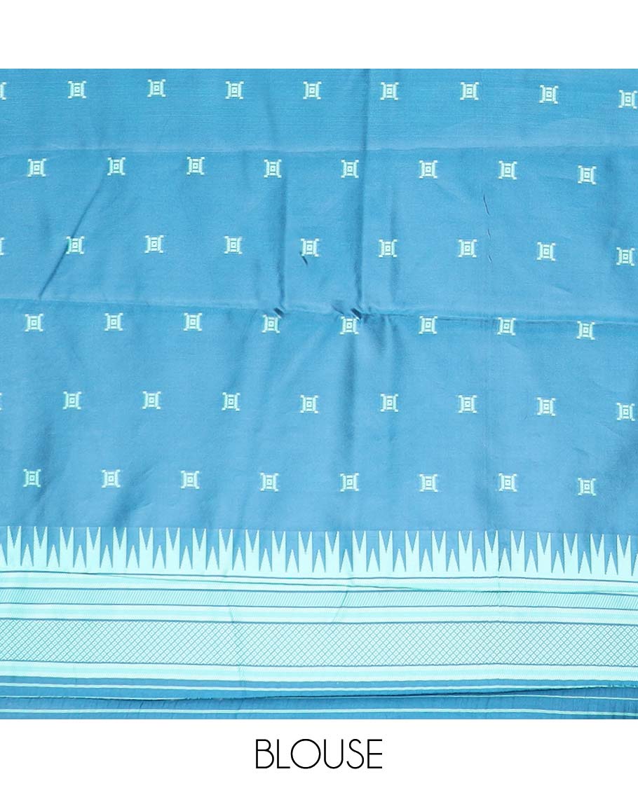 Ananda blue with navy blue thread work butta elite silk saree with floral design border & thread work, floral design blouse