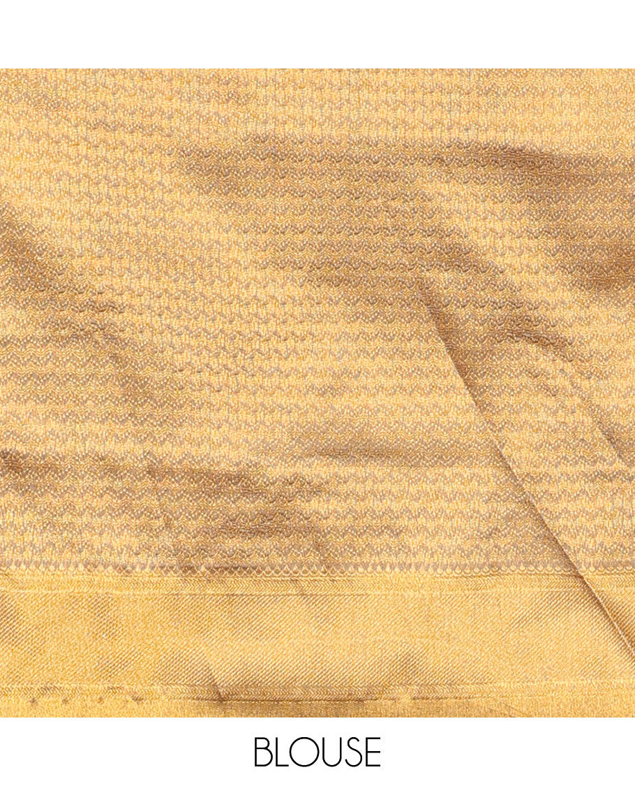 Brown buttas half saree with contrast striped border, zari design blouse & butta , striped zari design dhavani