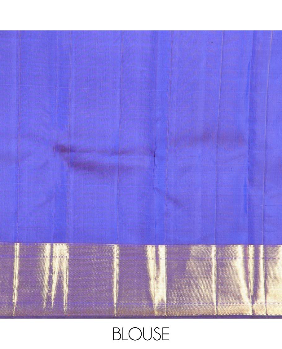 Blue checked, mayil buttas silk saree with self border of muthu, kathir, banaras design & geometric design pallu