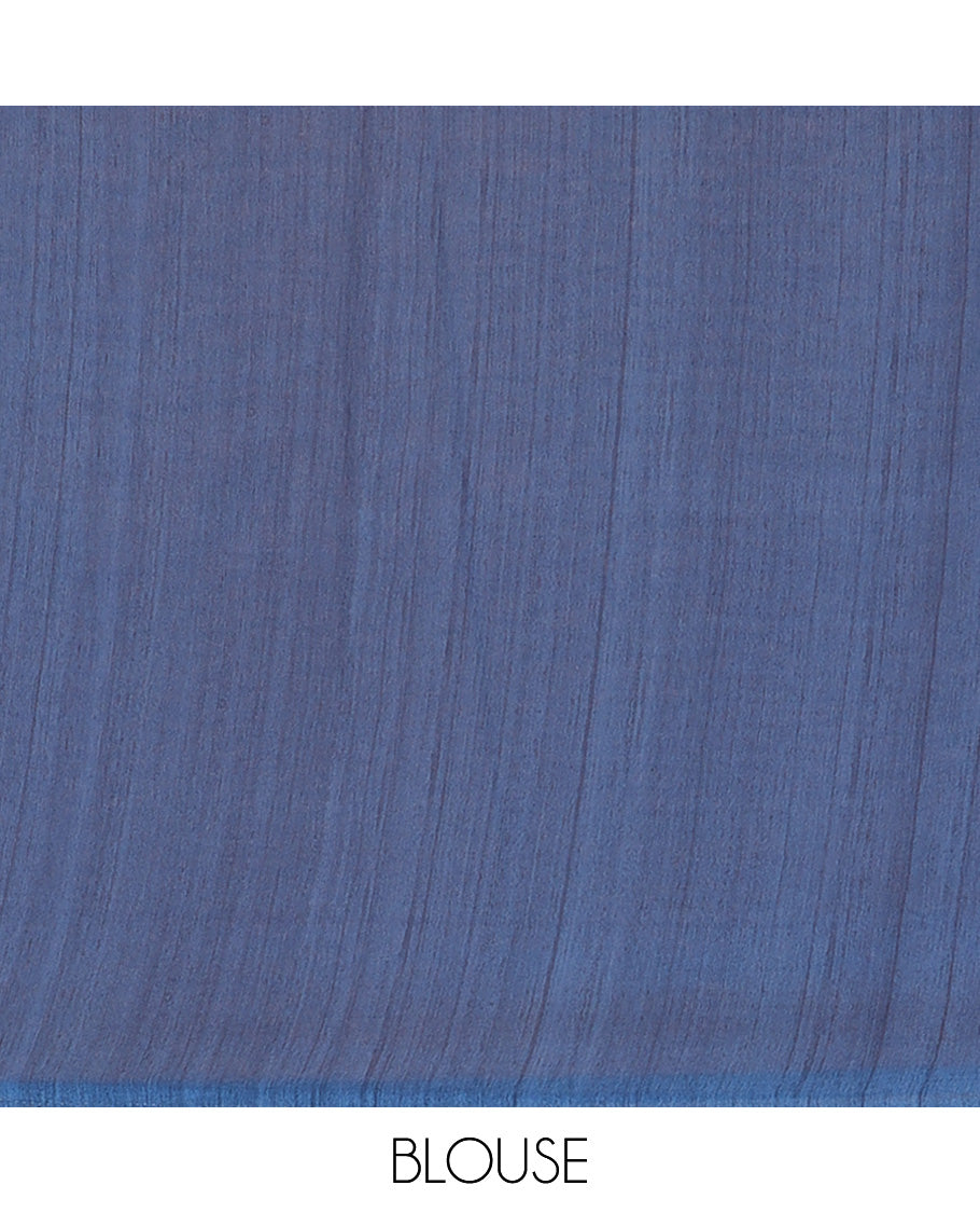 Borderless blue digital floral print georgette saree with self pallu
