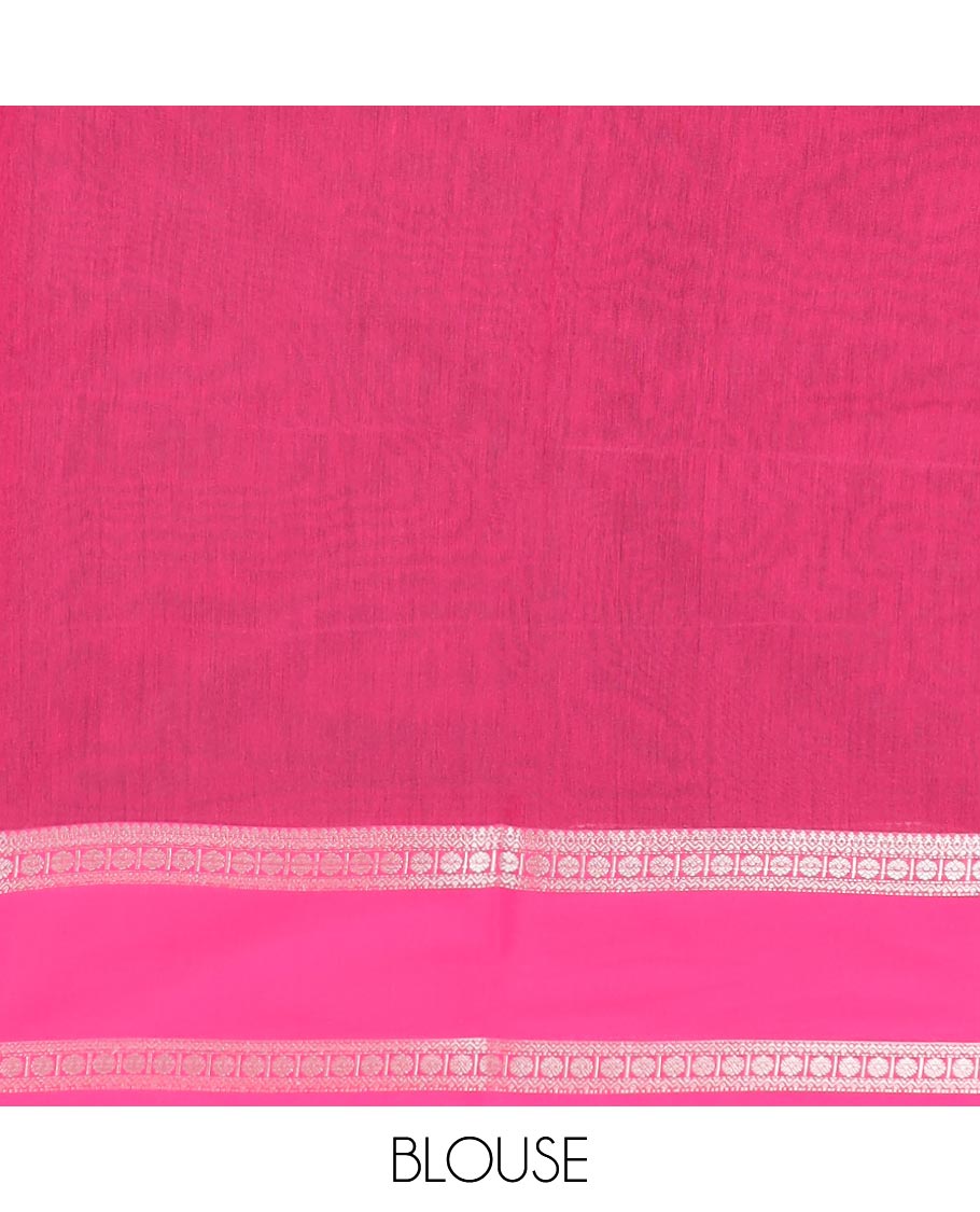 Dark blue striped, floral motifs semisilk cotton saree with contrast floral design border & chevron design pallu