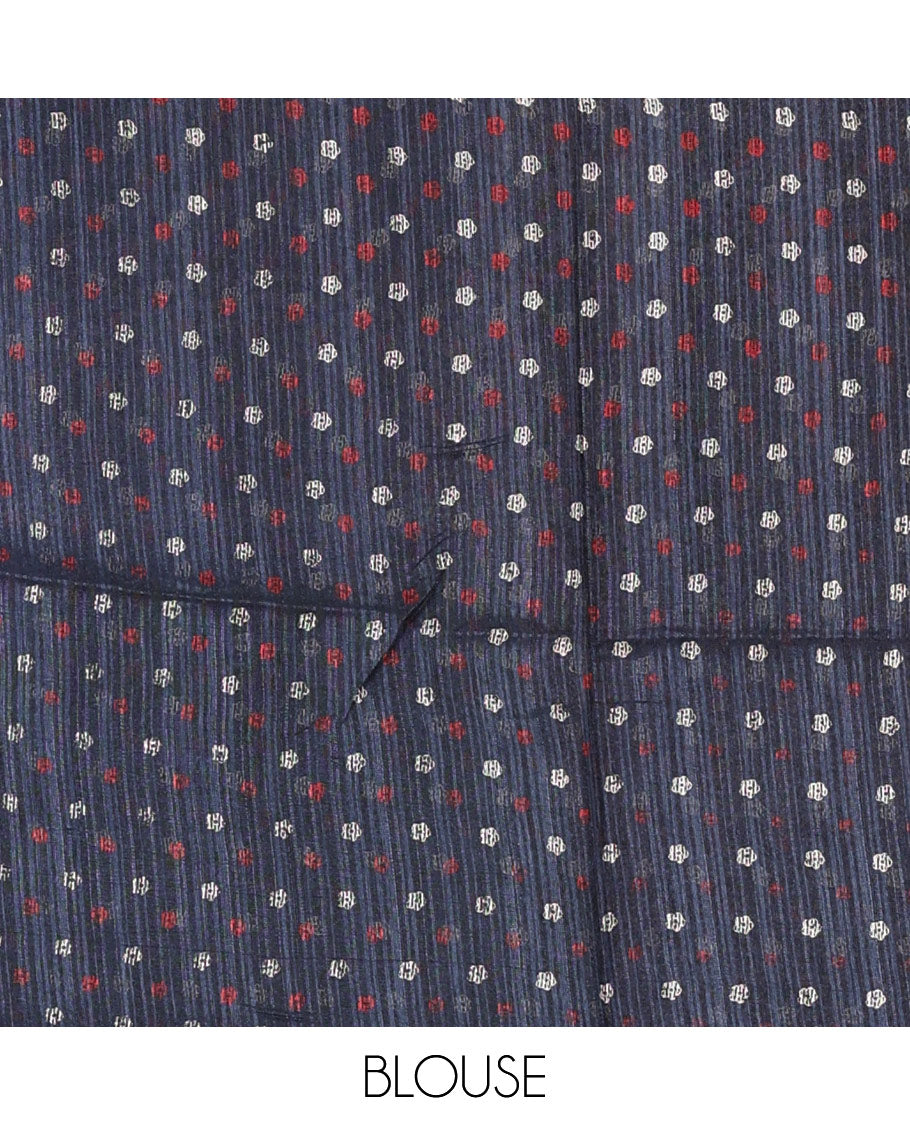 Elephant grey jamdani style floral vine design semi-jute silk saree, floral vine printed border, pallu, and blouse of small buttas print