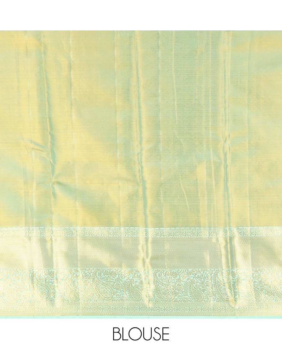 Mint green floral design kancheepuram tissue silk saree with contrast border of intricate zari design border & argyle design pallu