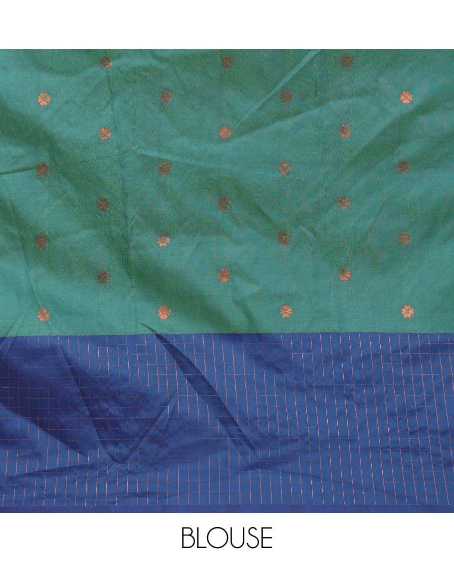 Green zari mango butta design soft silk saree with lotus flower design border & rich weaving pallu along with butta design blouse