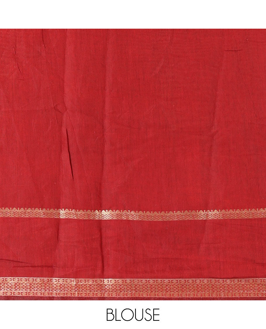 Green vertically striped muslin silk saree, contrast zari rettai pettu border, kalamkari floral vine printed pallu, and a contrast plain blouse