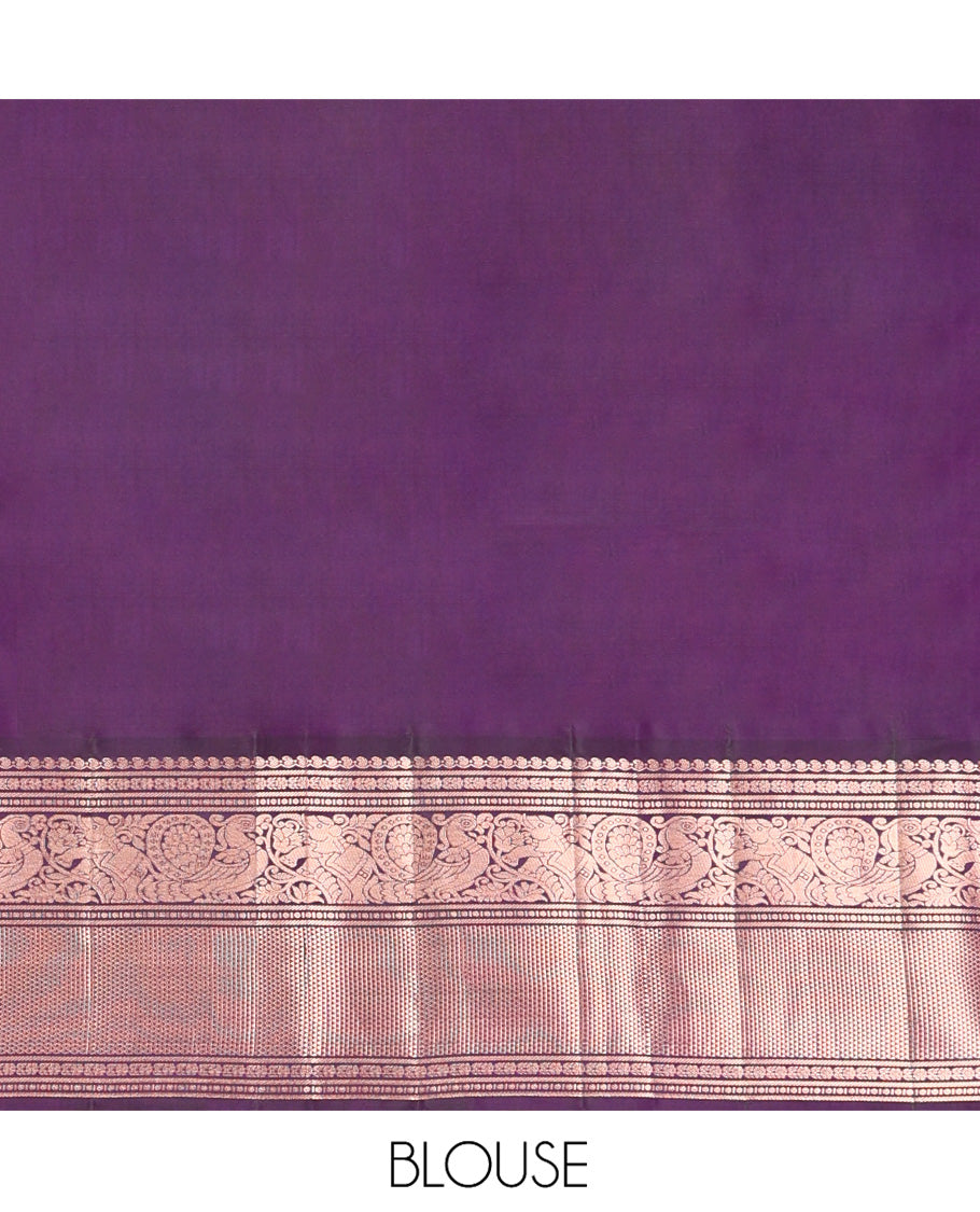 Pink Vasundhara Silk Saree, Enriched with Zari Buttas on Its Body, Complemented by Contrast Border of Manga, Floral, Yaanai, Mayil, and Ara Madaam Designs, Grand Jaal Pallu, and Paired with a Contrast Blouse