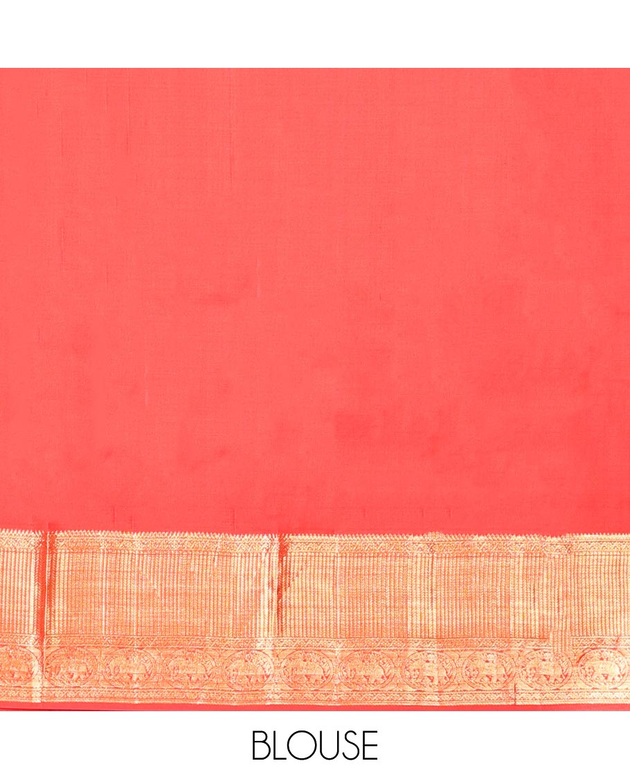 Red buttas Silk saree, traditional zari border of round yaanai design & jaal pallu