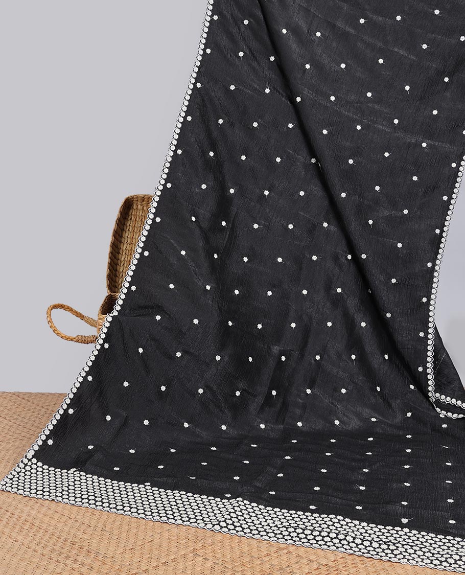 Pink Crushed Tissue saree with scallop motif border and intricate motif embroidery pallu