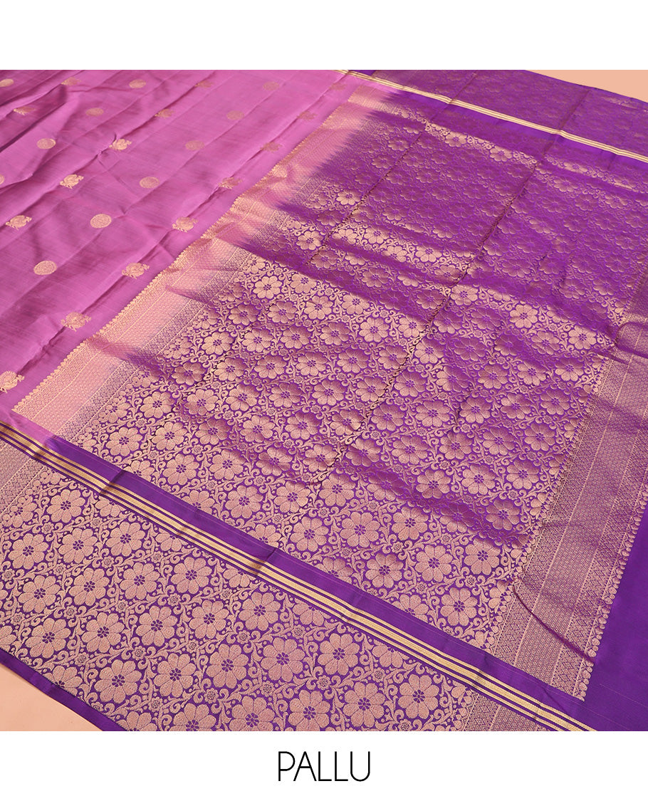 Purple Vasundhara Lite Silk Mix Saree, Elegantly Designed with Mayil and Chakram Buttas On Its Body, Complemented by Contrast Border of Mayil and Chakram Designs, Floral Design Pallu and Paired with a Contrast Blouse