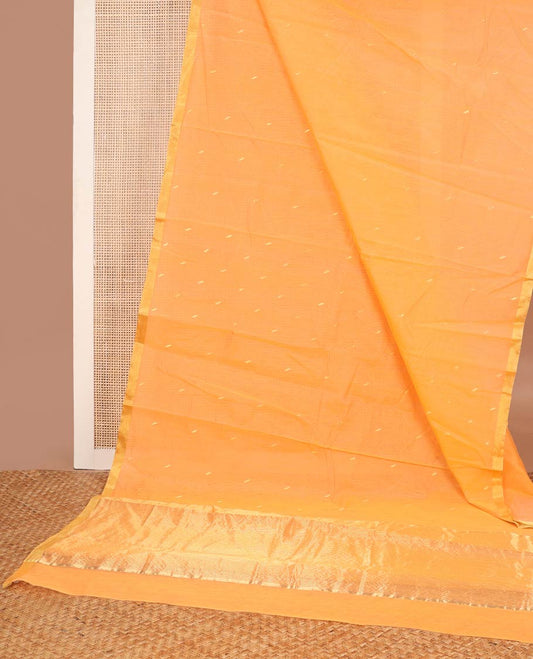Orange motifs chanderi cotton saree with contrast border & striped pallu