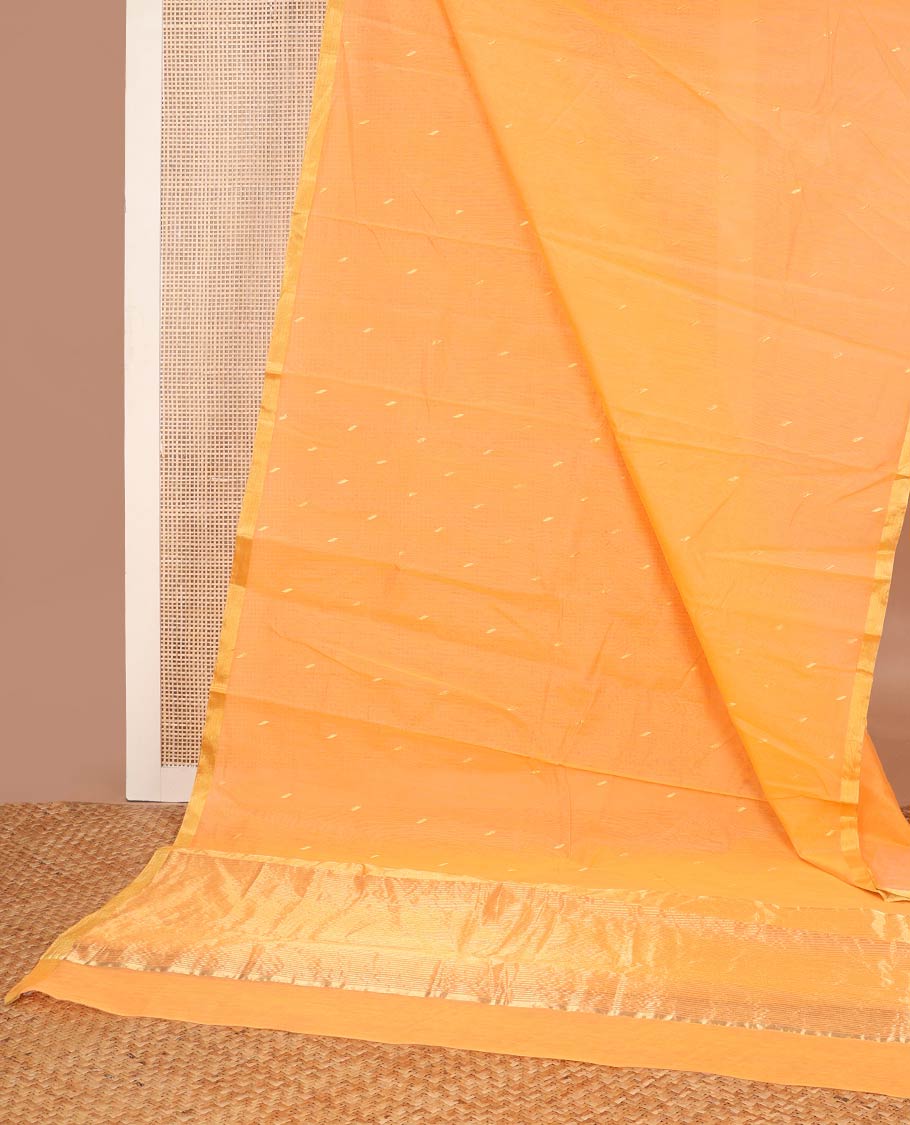 Orange motifs chanderi cotton saree with contrast border & striped pallu