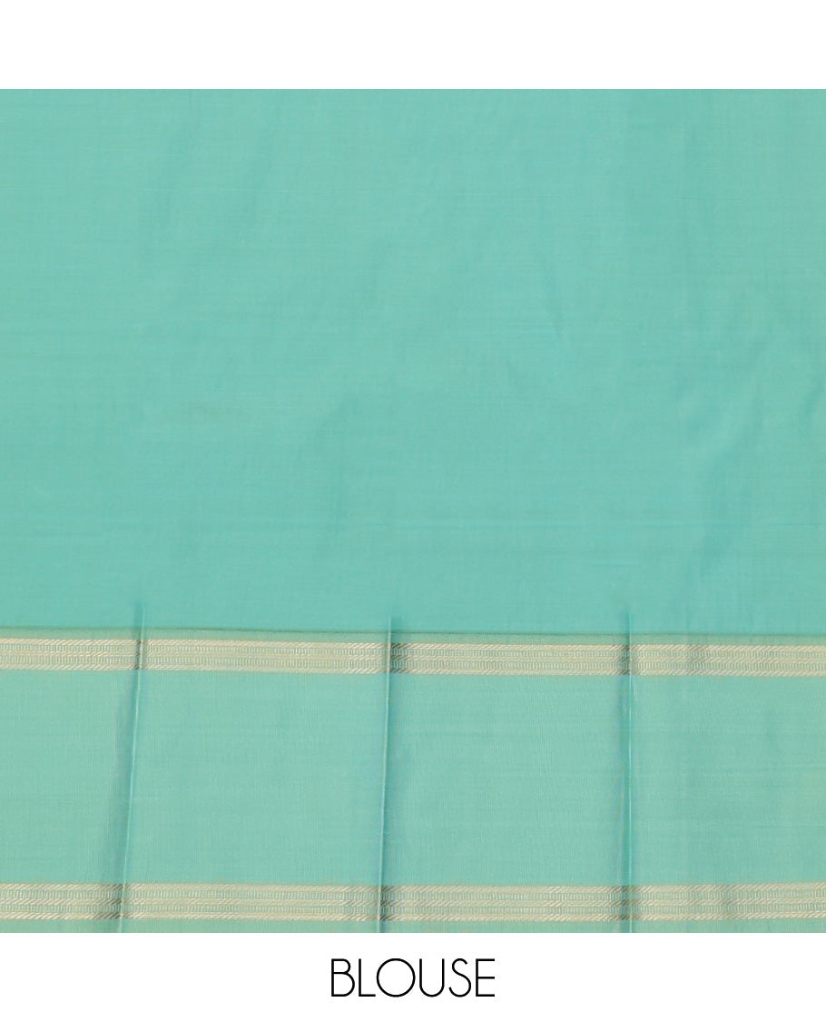 Blue Budget Silk Saree, Beautifully Bedecked with Muthu Stripes, a Contrast Traditional Zari Rettai Pettu Border, Grand Pallu, and a Contrast Blouse