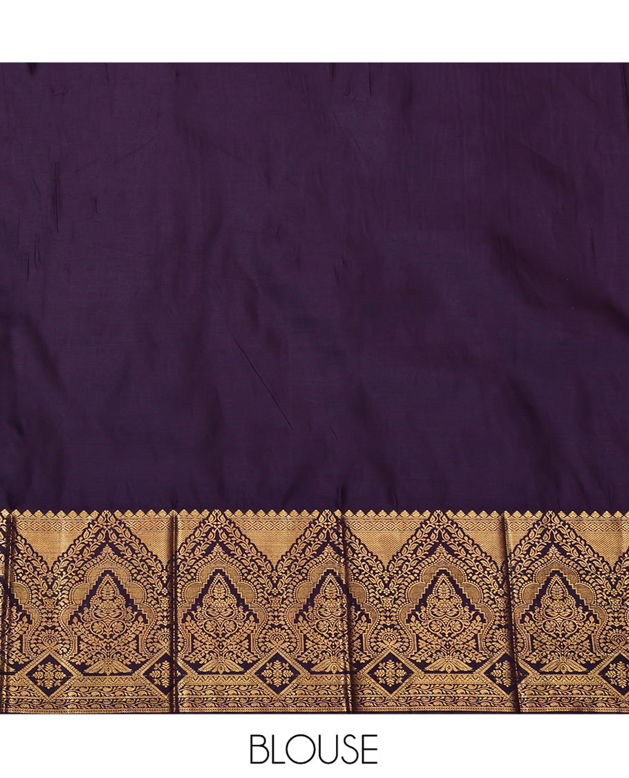 Sandal Budget Silk Saree, Sparsely Woven with Zari Buttas and Stripes, Complemented by a Contrast Traditional Zari Border, Intricately Designed Pallu, and a Contrast Blouse