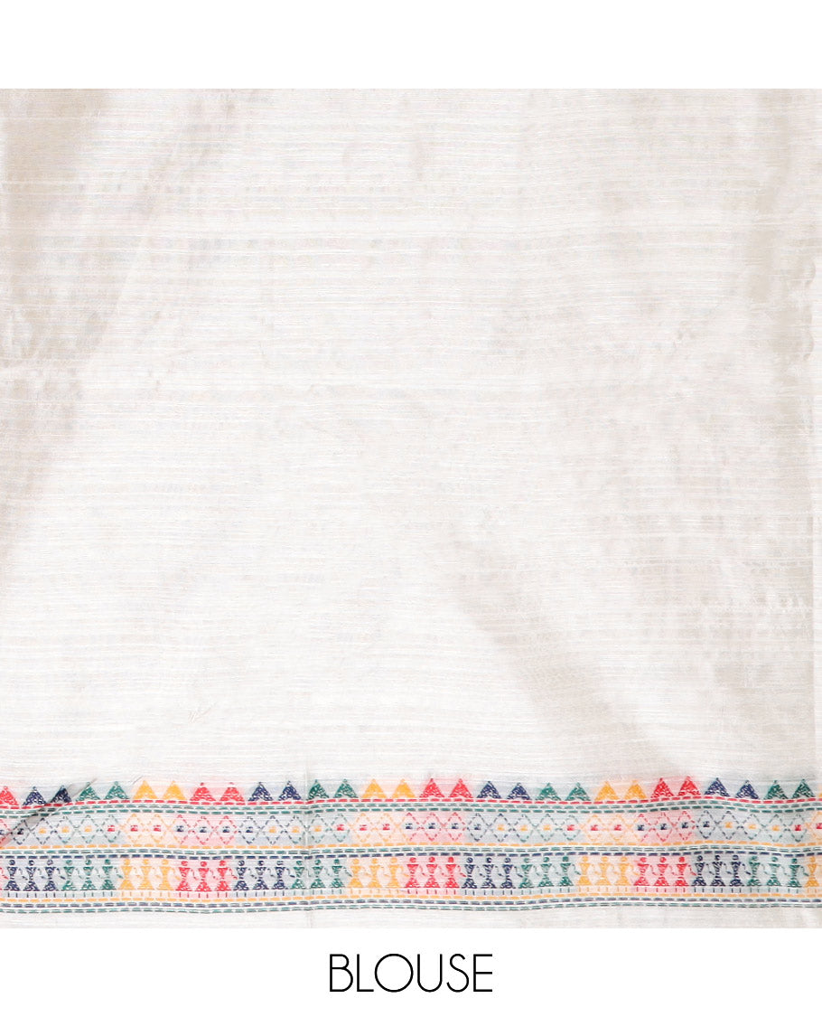 Cream kashmiri work, thread varali thread embroidery banaras jute saree with thread border & kashmiri thread work pallu along with embroidery blouse