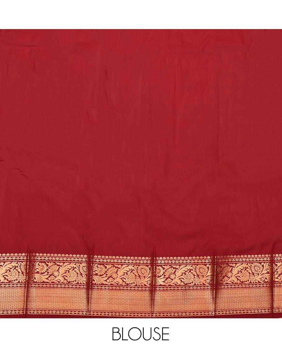 Blue Budget Silk Saree, Highlighted by Ogee Jacquard Design, Complemented by a Contrast Traditional Zari Border, Grand Pallu, and a Contrast Blouse