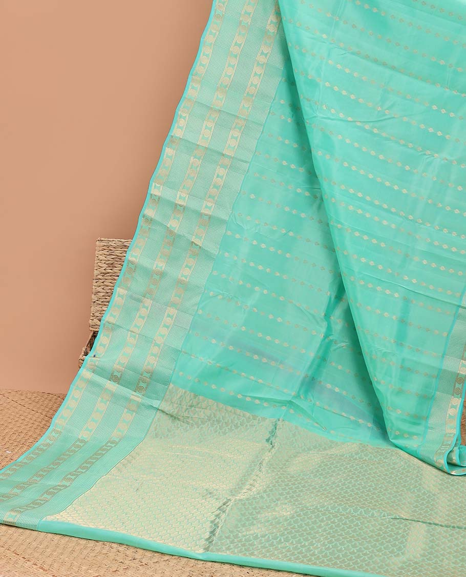 Green striped leaf design vasundhara elite silk saree with self zari design border & leaf zari design pallu