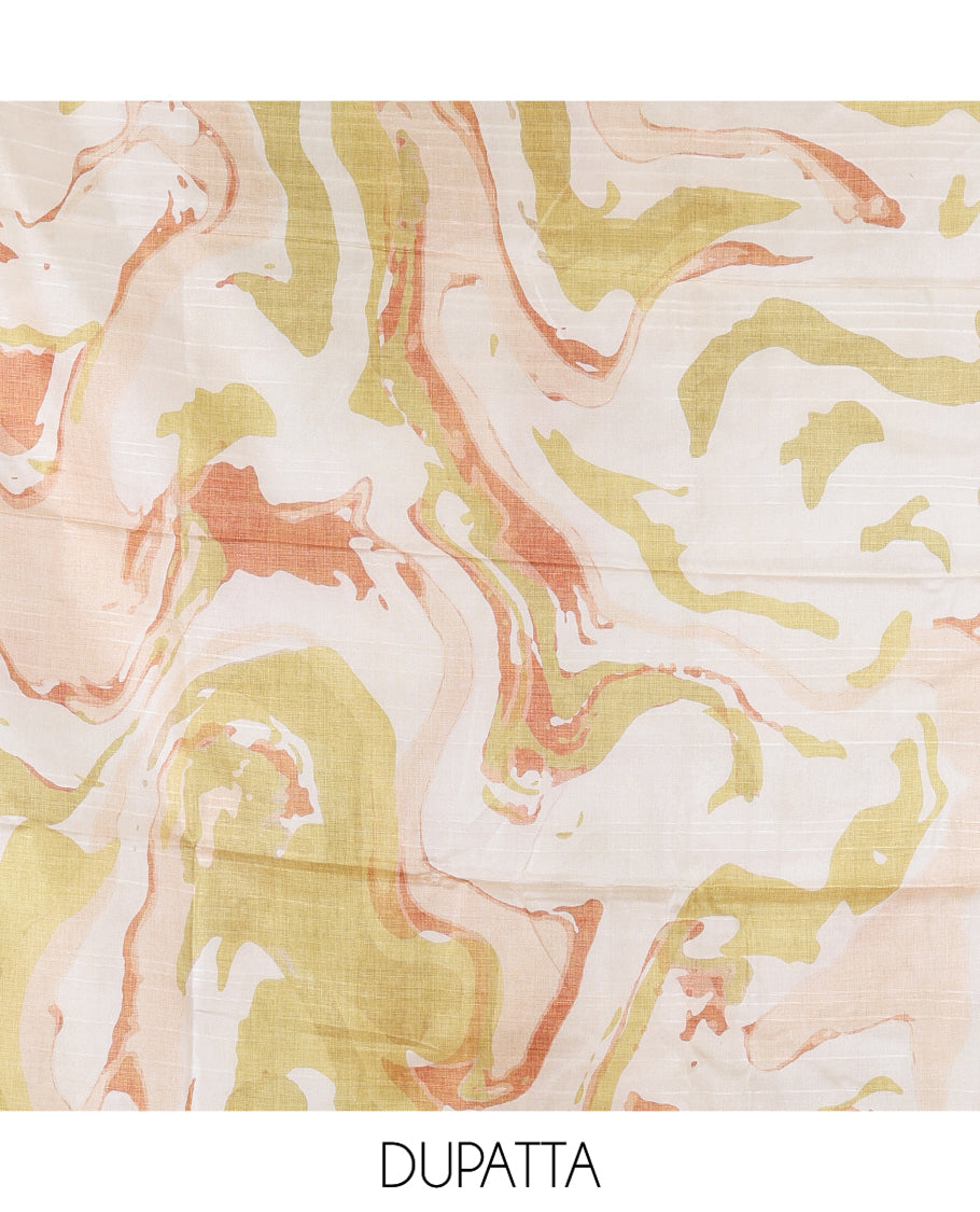 Yellow Semi-Bhagalpur Cotton Material Churidar Features Plain Top, a Santoon Bottom, and Contrast Abstract Printed Dupatta
