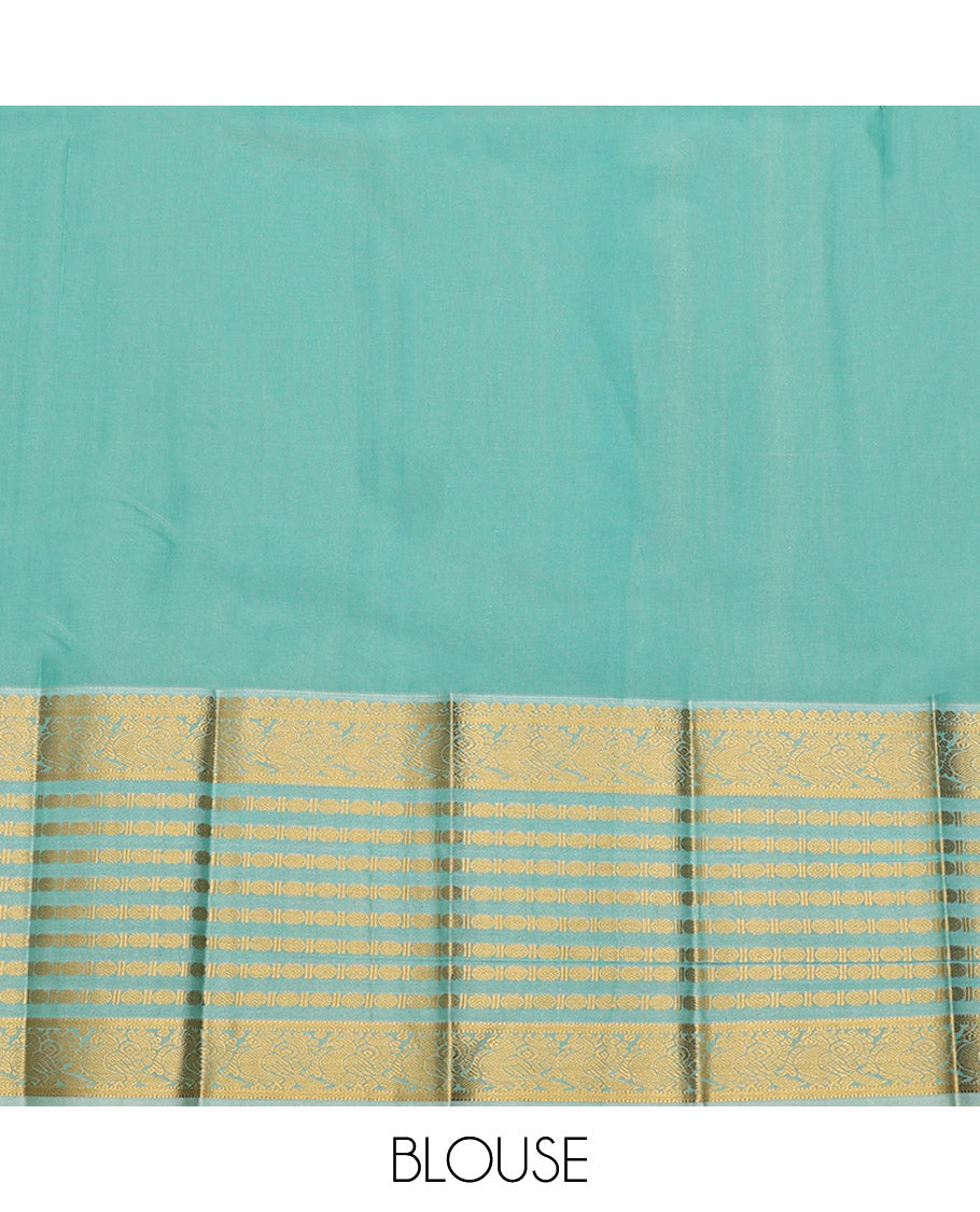 Pink Budget Silk Saree, Artfully Detailed with Zari Buttas All Over Its Body, Complemented by a Contrast Traditional Zari Border of Peacock Designs, Opulently Embellished Pallu of Jaal Designs, and Paired with a Contrast Blouse