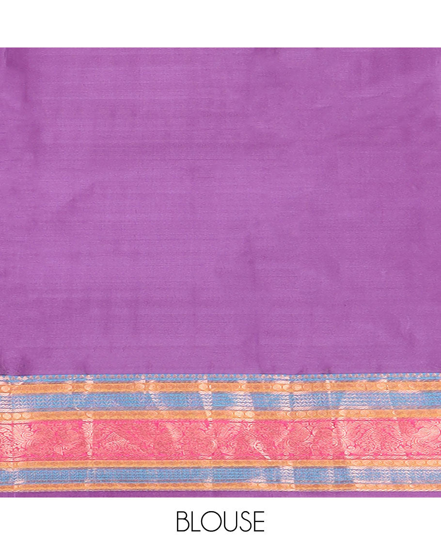 Green zari buttas vasundhara silk mix saree, contrast jaal pallu & border of thilakam,banaras,poun,neli & mayil